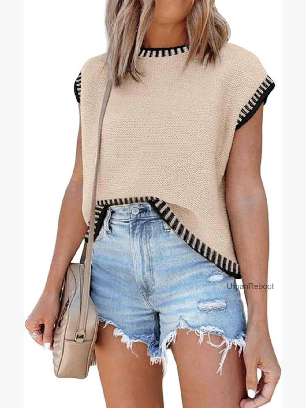 Cap Sleeve Knit Sweater Vest Tank Top Oversized Summer Tops